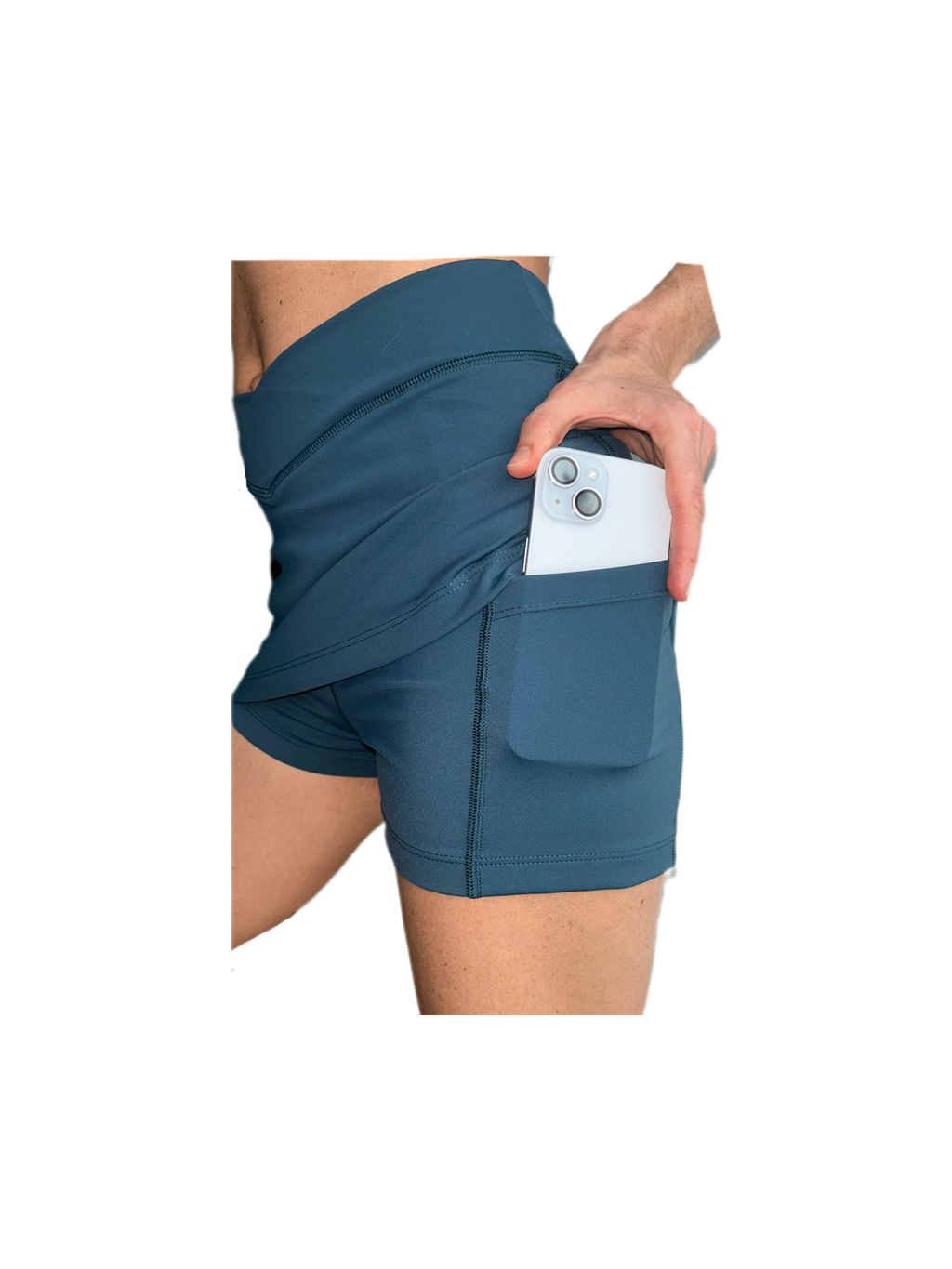Falda short deportiva verde petróleo con bolsillos