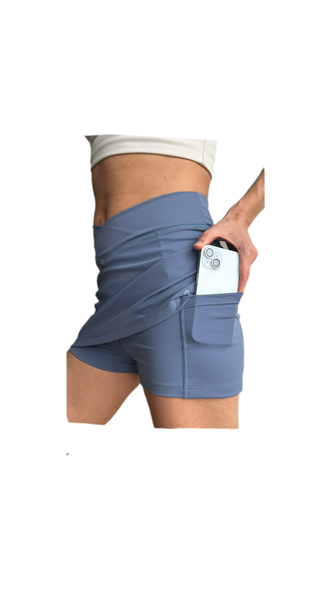 Falda short deportiva azul plateado con bolsillos