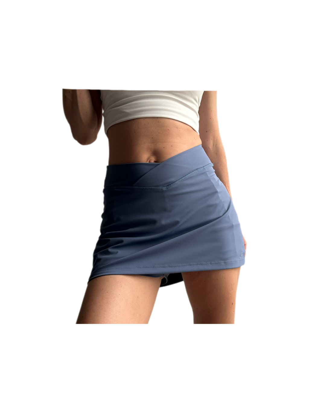 Falda short deportiva azul plateado con bolsillos